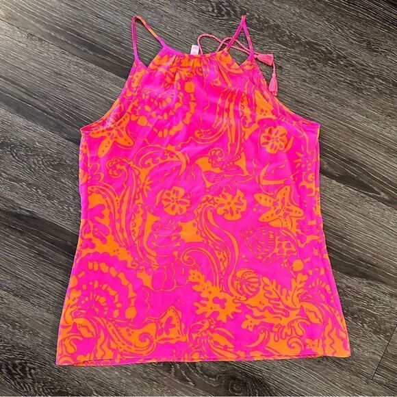 Lilly Pulitzer Finn Silk Halter Tank Top Seaesta Pink New - Picture 7 of 7